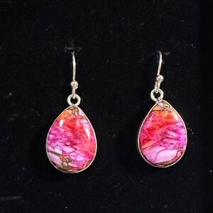 Pink Copper Turquoise Teardrop Earrings
